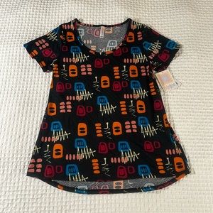 LuLaRoe Women’s Classic T /Size: S/ Color: Black- Multicolor Geo Pattern (NWT)